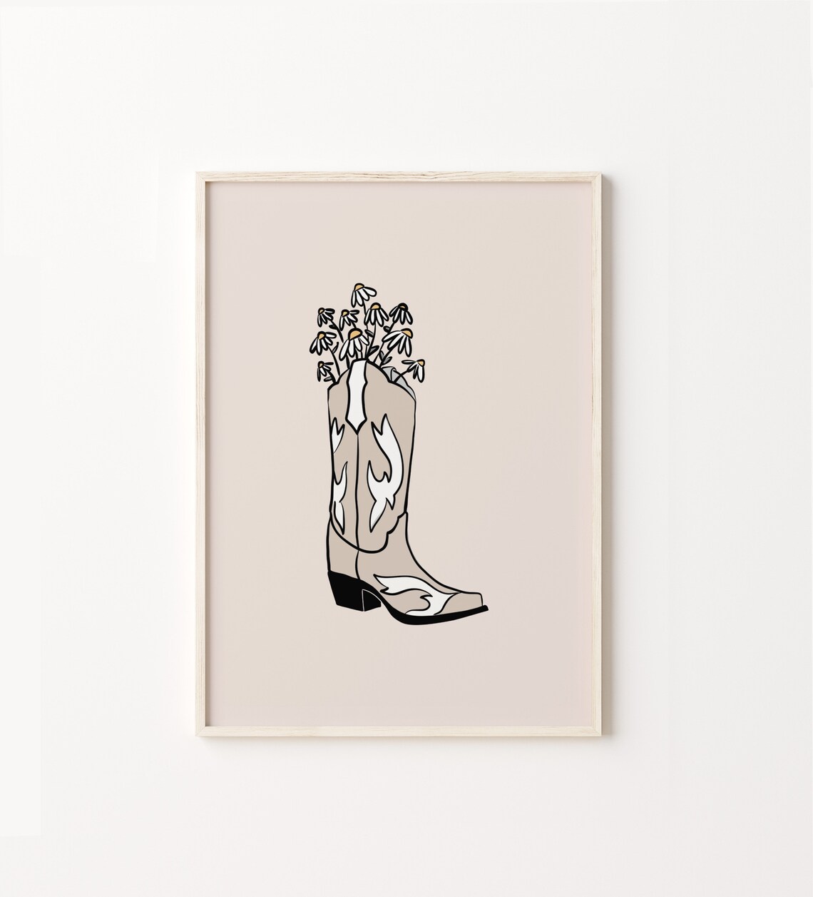 Cowgirl Boot Art, Boho Western Wildflower Print