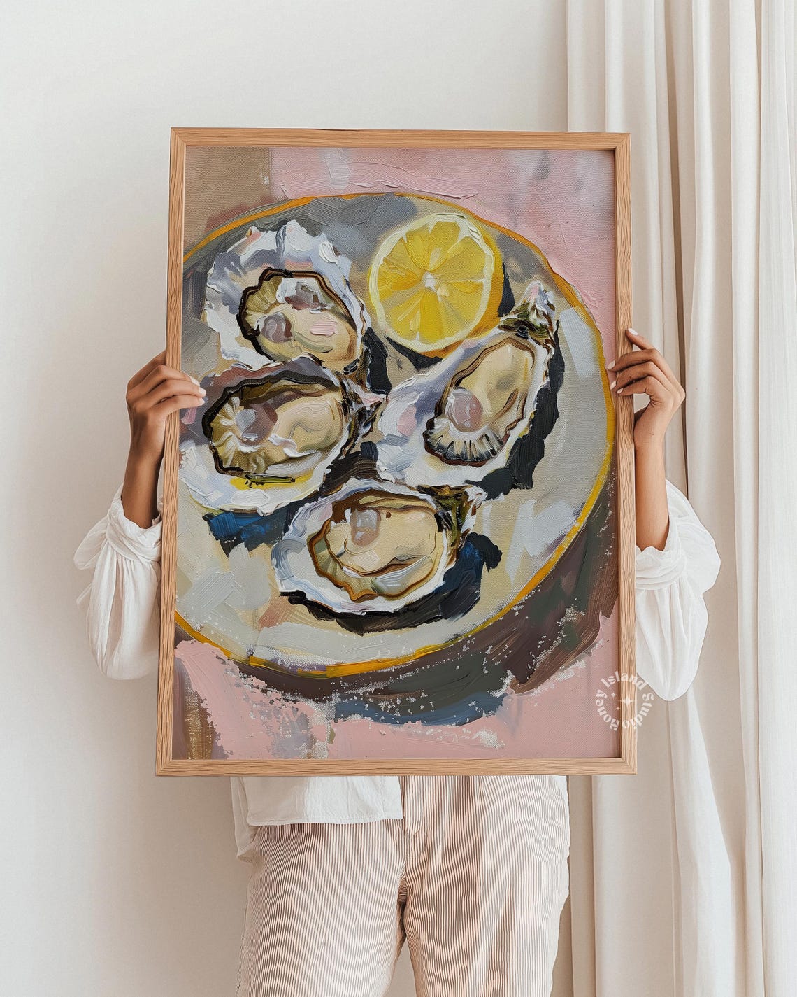 Oysters Pink Coastal Kitchen Art Print