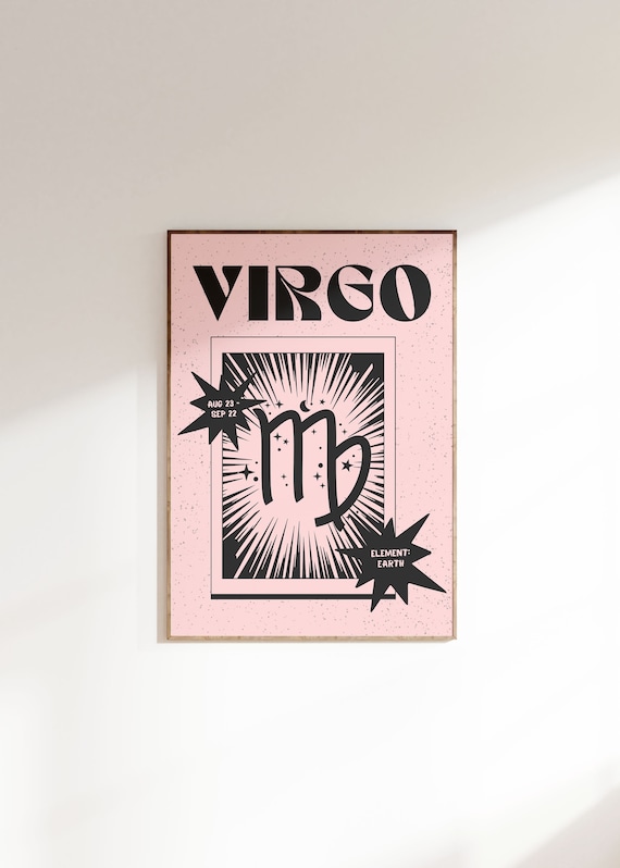 Virgo Zodiac Retro 70s Star Sign Pink Astrology Poster Art Decor