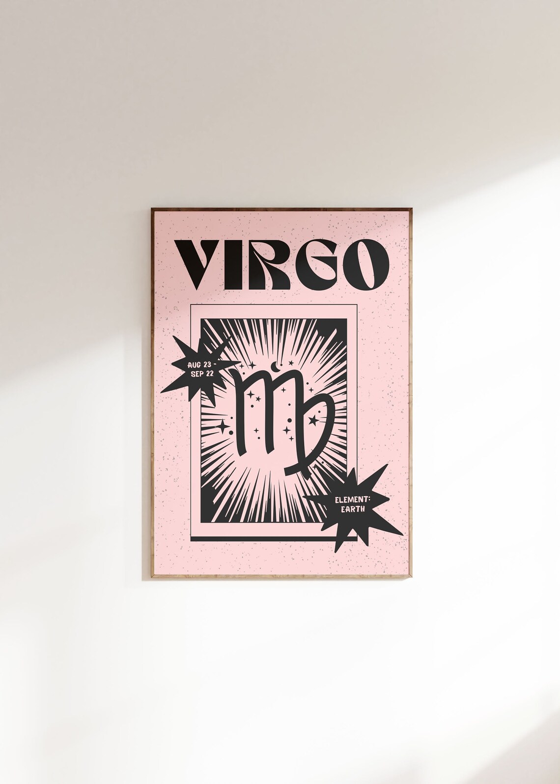 Virgo Zodiac Retro 70s Star Sign Pink Astrology Poster Art Decor