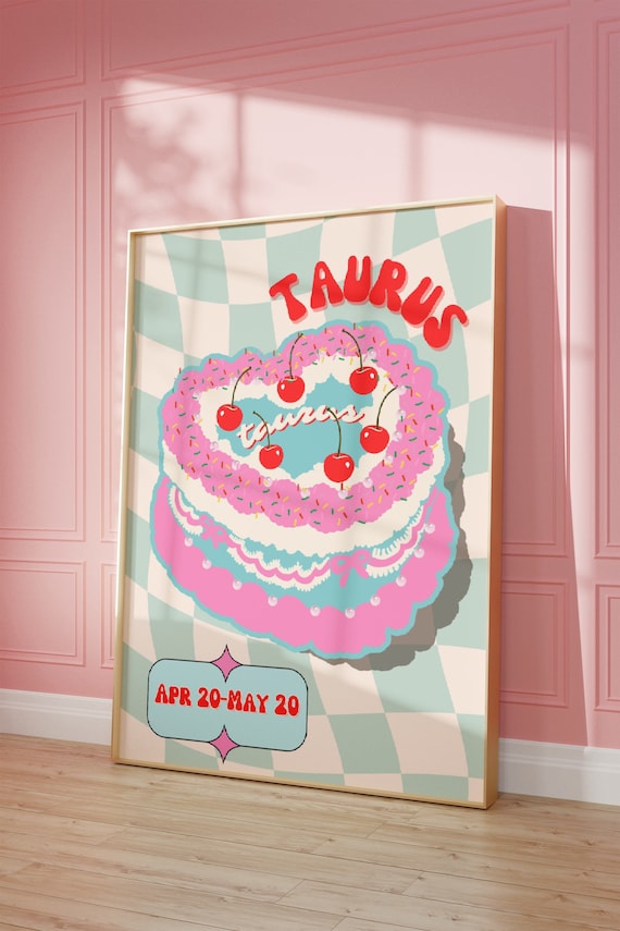 Taurus Cake Retro Zodiac Art Print