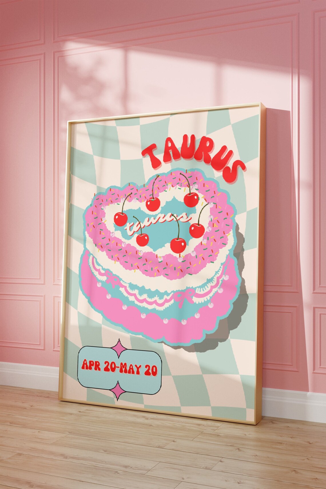 Taurus Cake Retro Zodiac Art Print