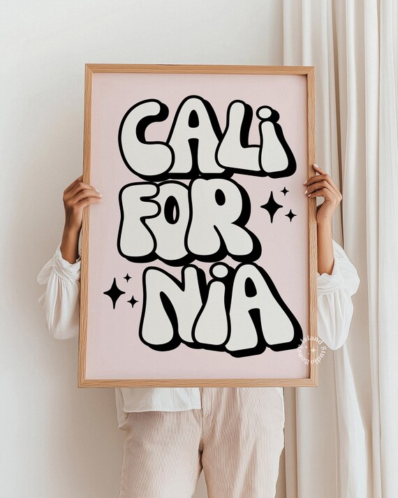 California Bubble Letter Typography Retro Pink Trendy Dorm Wall Art