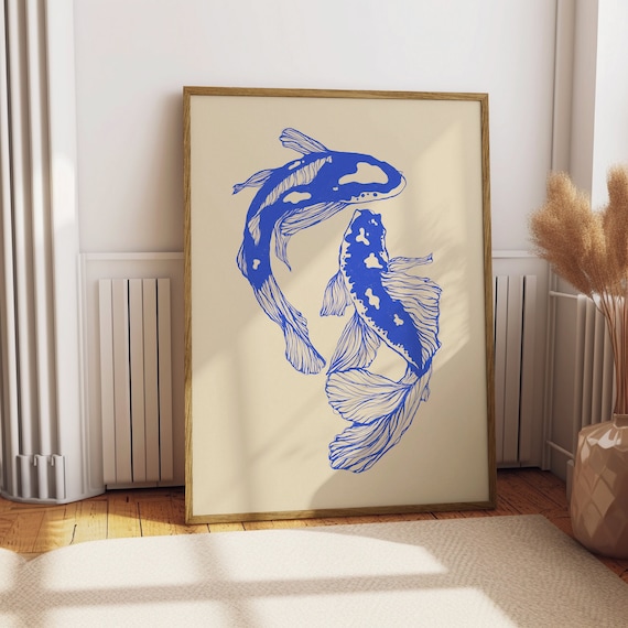 Koi Fish Print Japanese Print Vintage Print Printable Wall Art Trendy Wall Art Print Japanese Art Print Fish Print