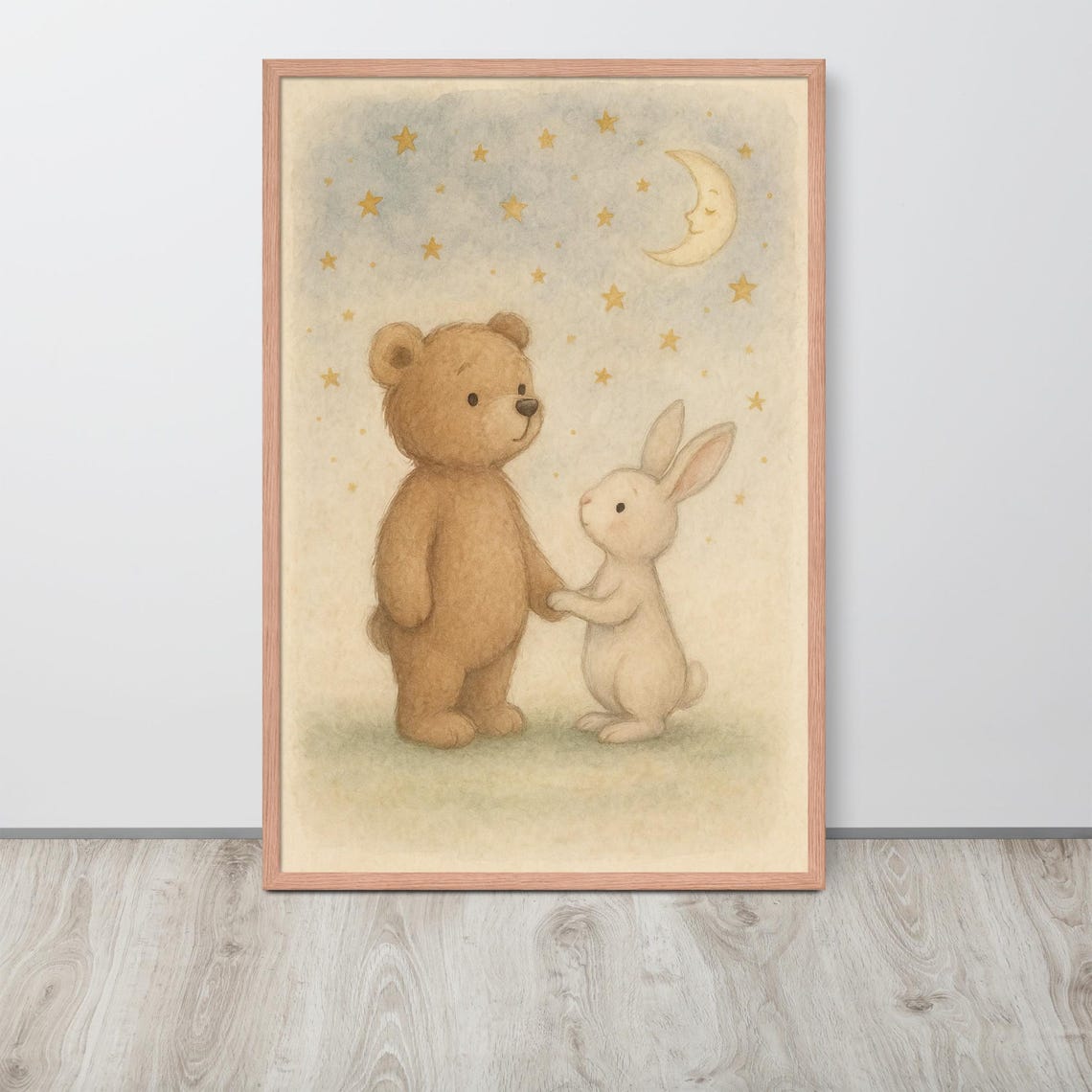 Teddy Bear And Bunny, Nursery Decor Watercolor - Image 2