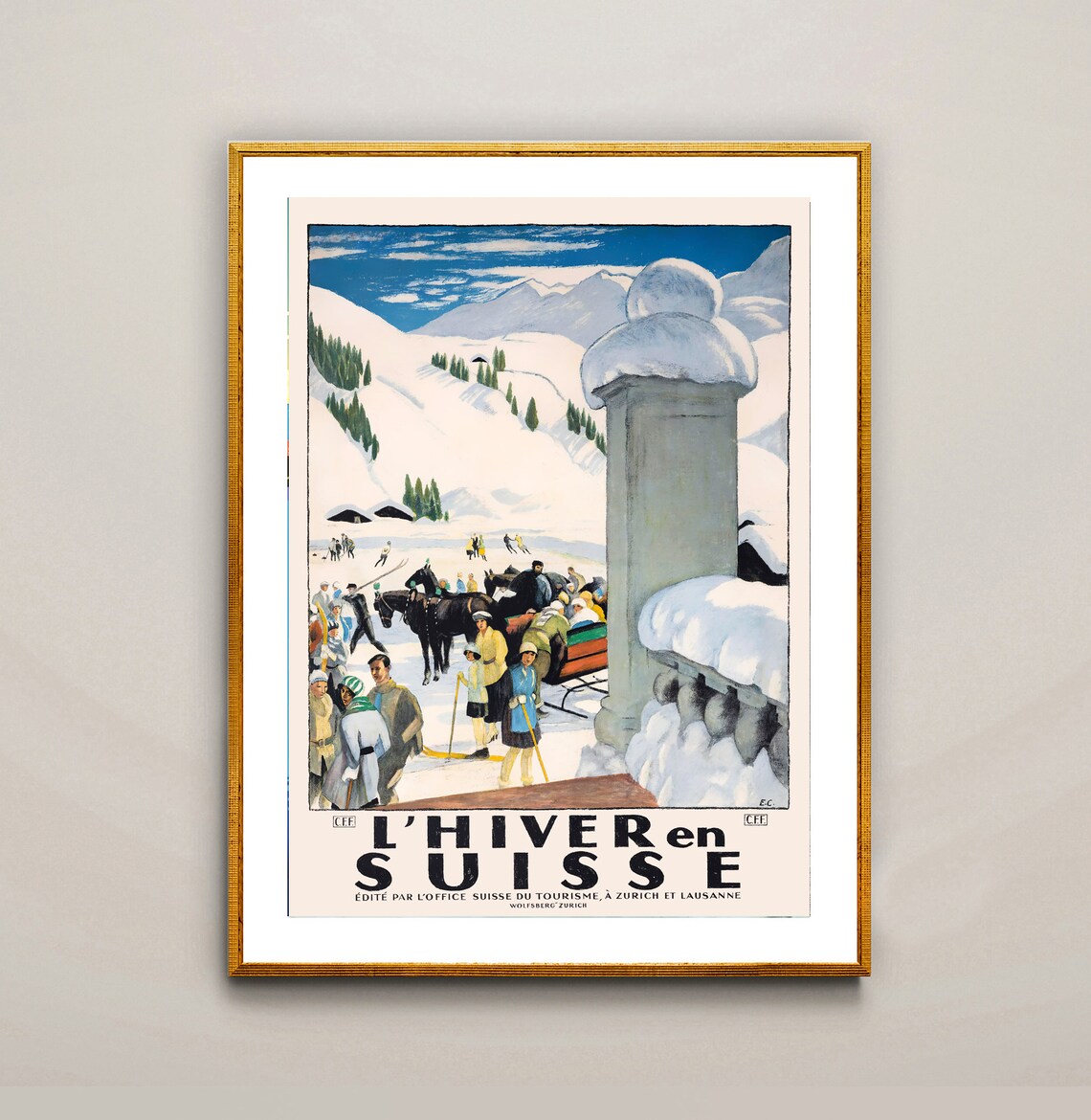 L'Hiver en Suisse Winter Wonderland Vintage Swiss Travel Poster - Image 2