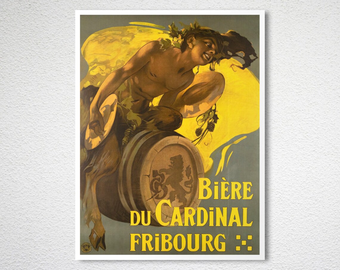 Biere du Cardinal Fribourg Barrel Rider Swiss Vintage Poster - Image 2