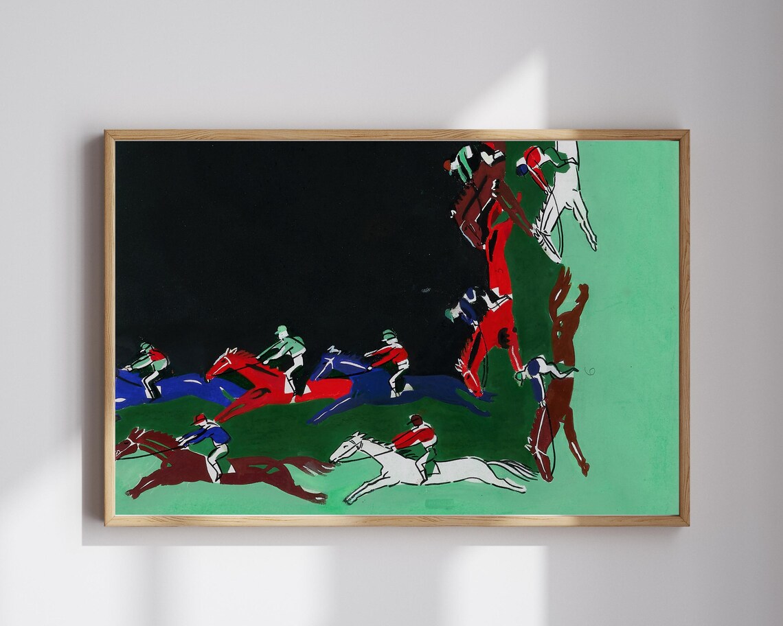 Bold Modernist Horse Race With Jockeys Colorful Abstract Poster