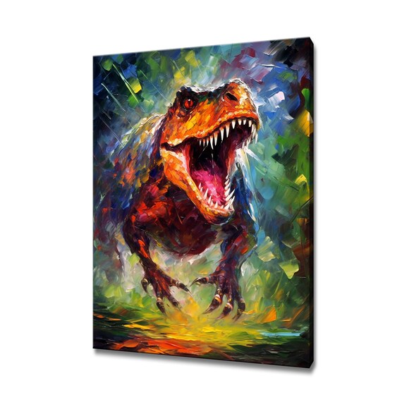 Angry Dinosaur Colourful Painting Wall Art Print Home Decor Handmade Wall Hanging Customised Gift Fast Free Uk Delivery
