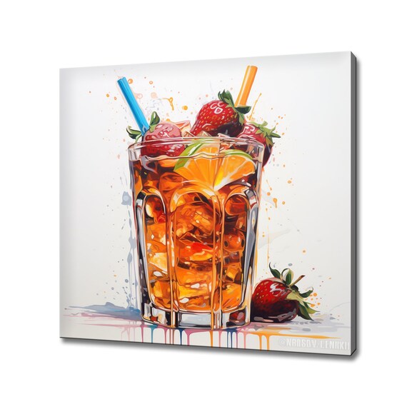 Strawberry Amber Iced Drink Tumbler Summer Party Bar Wall Art Print