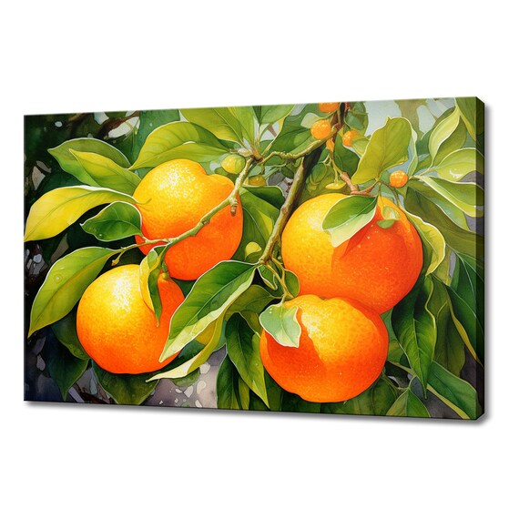 Tangerine Tree Fruits Watercolour Painting Print Fruits Lover Gift Kitchen Restaurant Wall Art Print Colourful Fruits Wall Decor