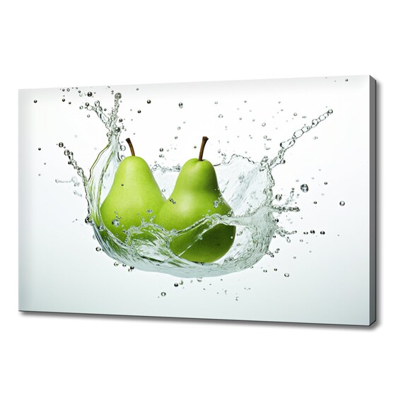 Two Pears Fruits Splashing In Water Print Fruits Lover Gift Kitchen Restaurant Wall Art Print Colourful Fruits Wall Decor