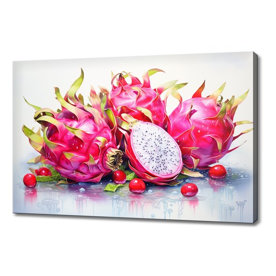 Dragon Fruits Pink Watercolour Painting Print Fruits Lover Gift Kitchen Restaurant Wall Art Print Colourful Fruits Wall Decor