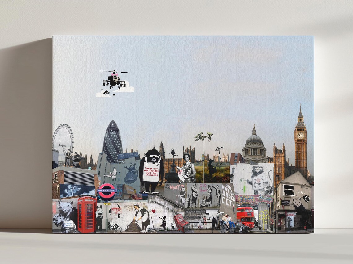 London Landmarks Graffiti Collage Street Art Urban City Print Poster