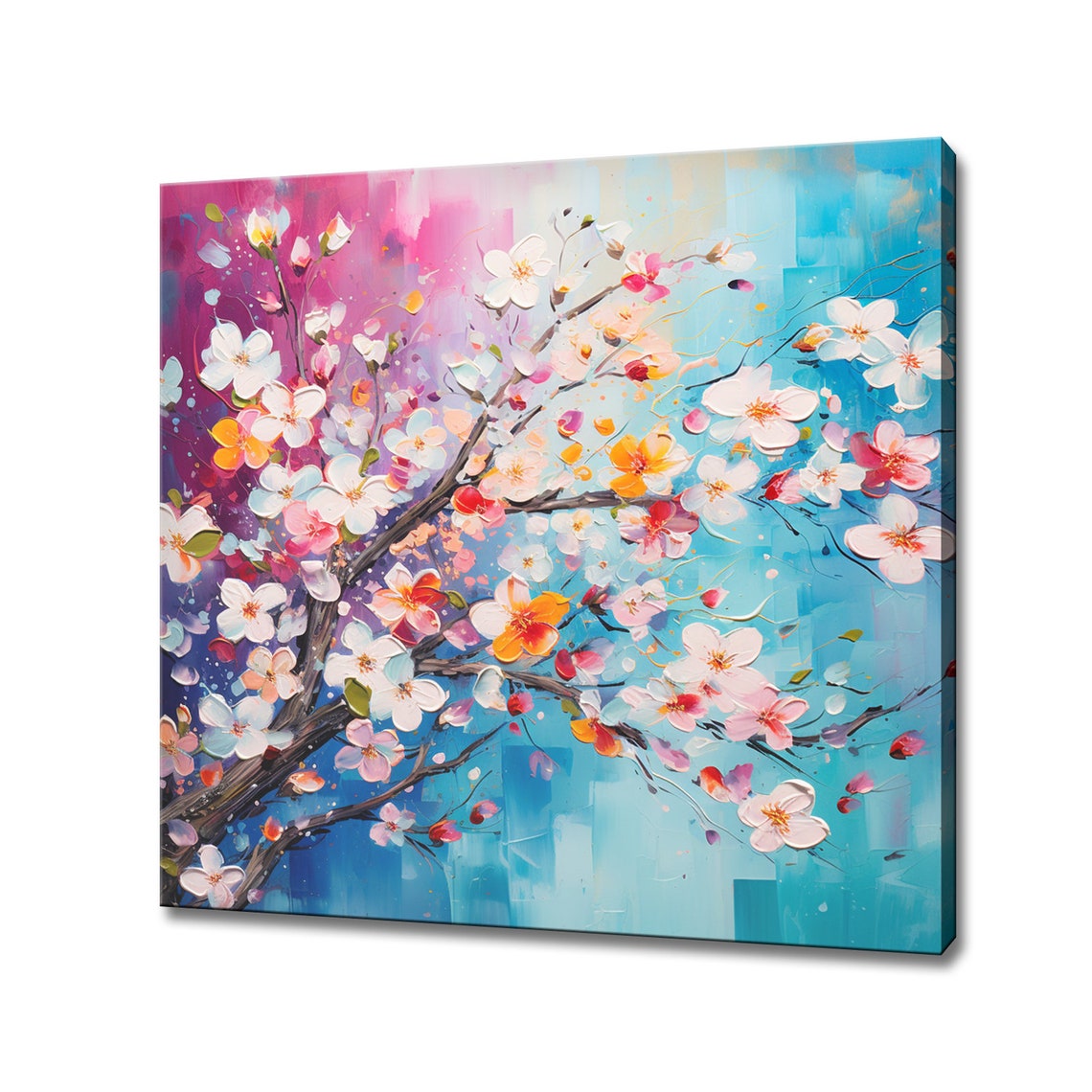 Cherry Blossom Branches Spring Floral Impasto Oil Painting Art Print