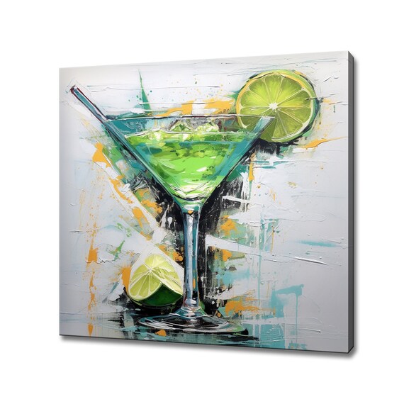 Green Margarita Style Cocktail Lime Wheel Expressive Bar Wall Art Print