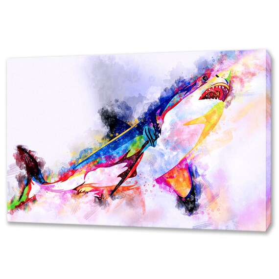 Shark Watercolour Wall Art Print Home Decor Animals Handmade Wall Hangings Customised Gifts Fast Free Uk Delivery