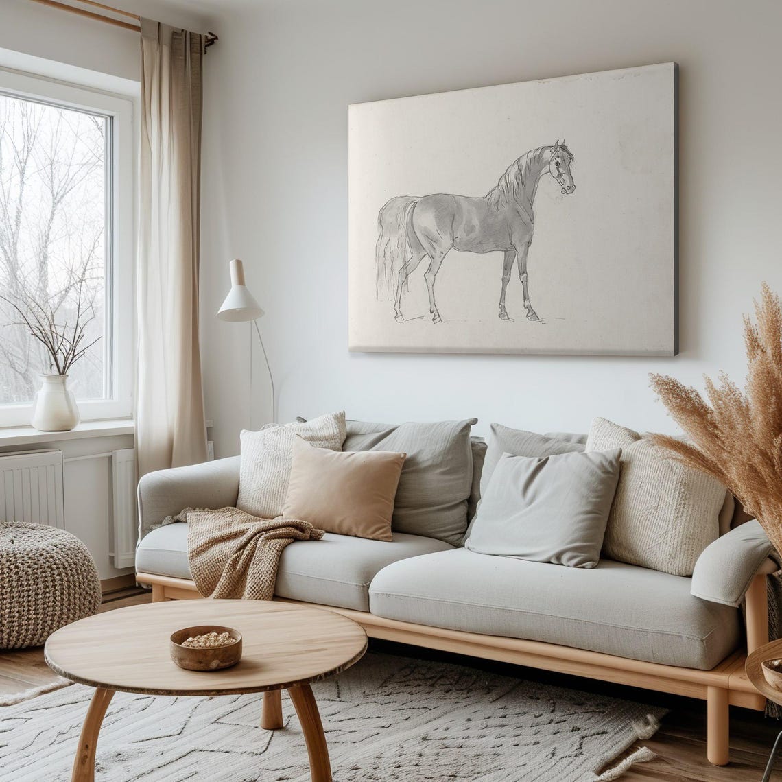 Standing Horse Pencil Sketch Minimalist Equine Line Art Poster - Image 2