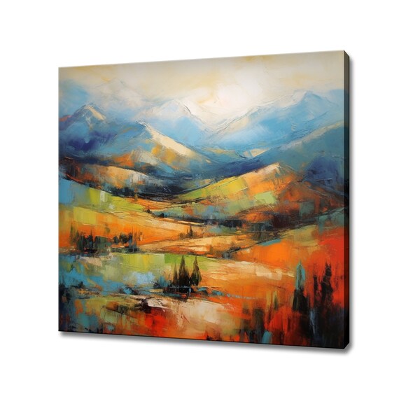 Abstract Expressionist Mountains Valley Painting Style Print Colourful Landscape Art Large Wall Art Nature Picture Wall Hanging