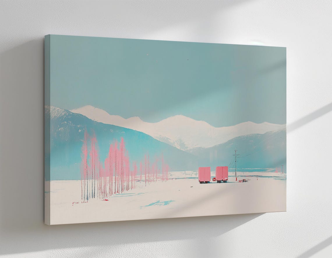Pastel Snowy Mountain Abstract Winter Landscape Countryside Poster - Image 4