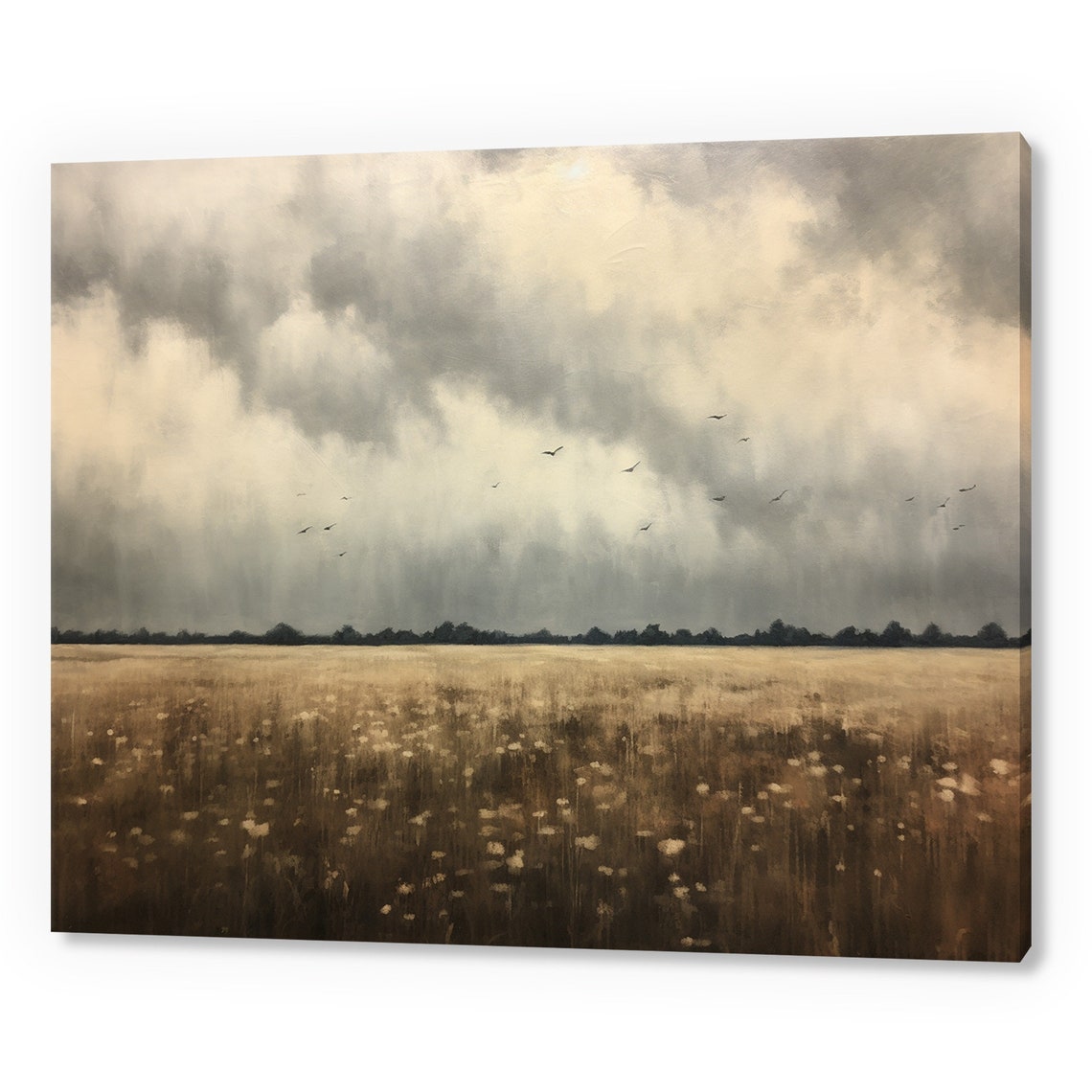 Vintage Stormy Meadow Country Landscape Antique Countryside Print Moody Painting Print Living Room Wall Art Farmhouse Decor Art