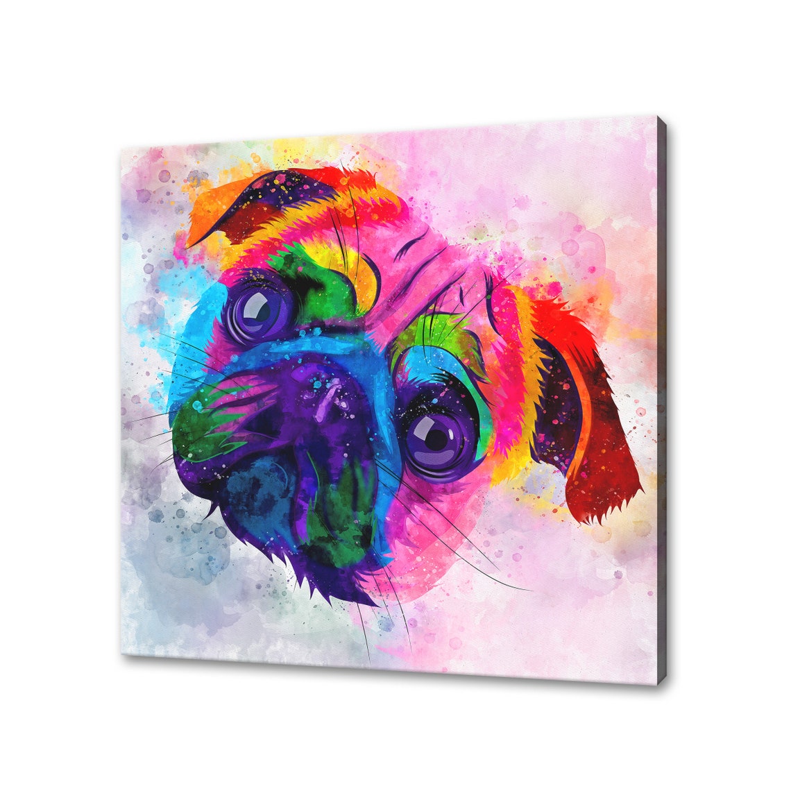 Cute Pug Face Pop Art Watercolour Colourful Dog Wall Art Poster