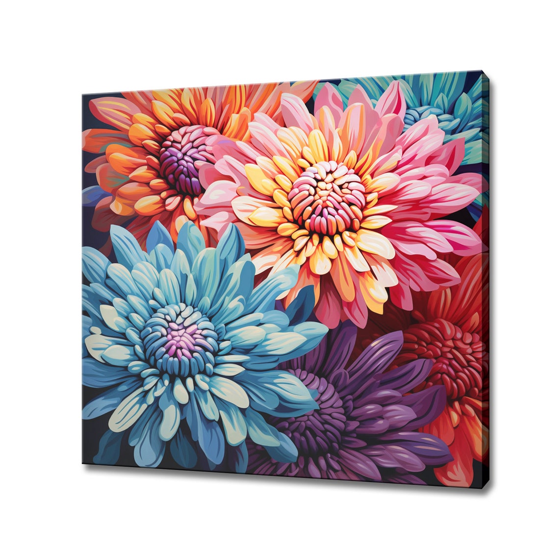 Colorful Chrysanthemum Flowers Bold Blooms Floral Wall Art Poster