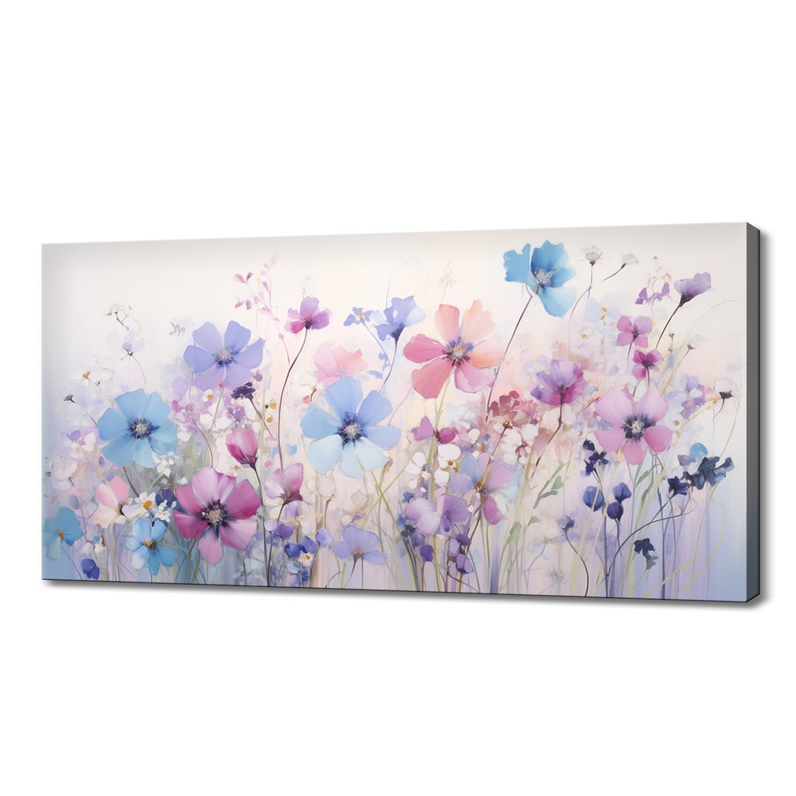 Blue Pink Pastel Spring Wildflowers Watercolor Floral Art Poster
