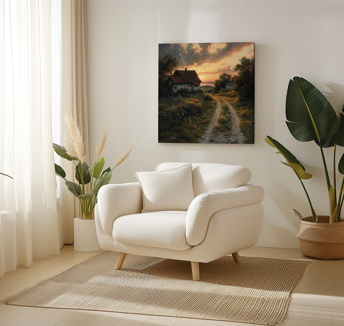 Cottage At Sunset Country Road Wildflower Landscape Travel Poster - Image 3
