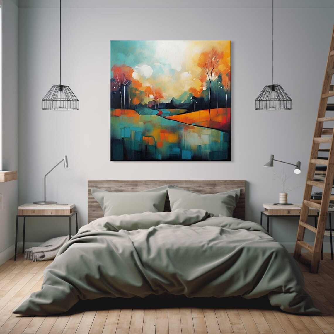 Abstract Expressionist Landscape Trees Art Print - Image 3
