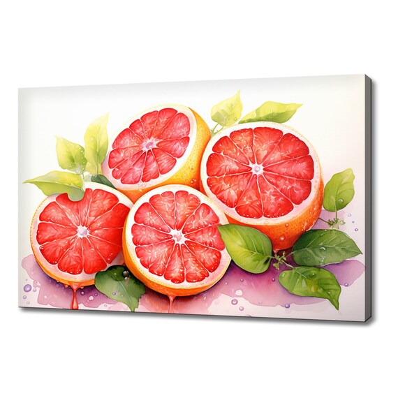Grapefruits Cut Watercolour Painting Print Fruits Lover Gift Kitchen Restaurant Wall Art Print Colourful Fruits Wall Decor