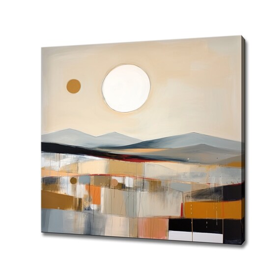 Abstract Landscape Moonlight Painting Style Print Beige Orange Grey Landscape Art Large Wall Art Print Neutral Nature Picture