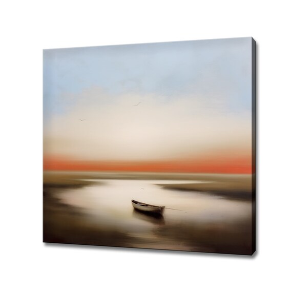 Solitary Rowboat On Calm Water At Sunset Minimalist Seascape Wall Art Poster