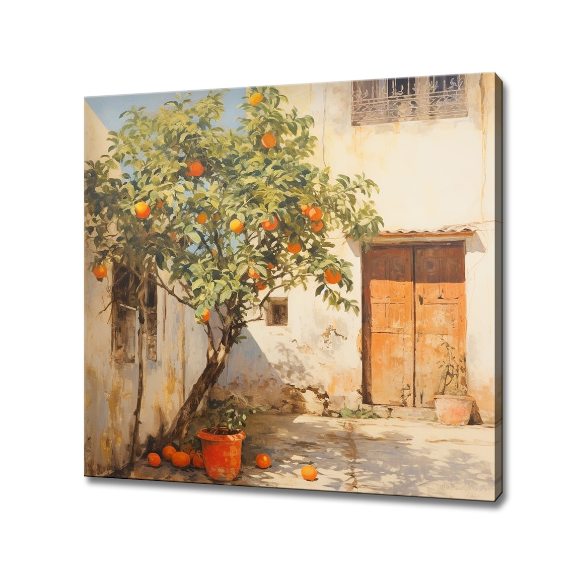 Orange Tree in Spanish Yard, Vintage Landscape Art Print