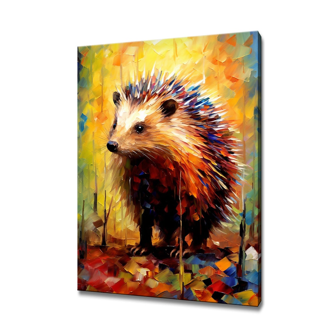 Porcupine Colorful Palette Knife Painting Autumn Woodland Poster