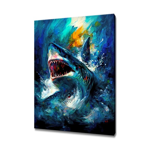 Angry Shark Colourful Painting Wall Art Print Home Decor Animals Handmade Wall Hanging Customised Gifts Fast Free Uk Delivery