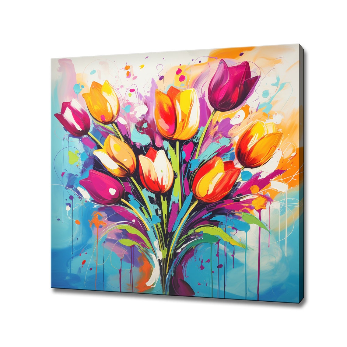 Colorful Tulip Bouquet Abstract Oil Painting Modern Floral Poster