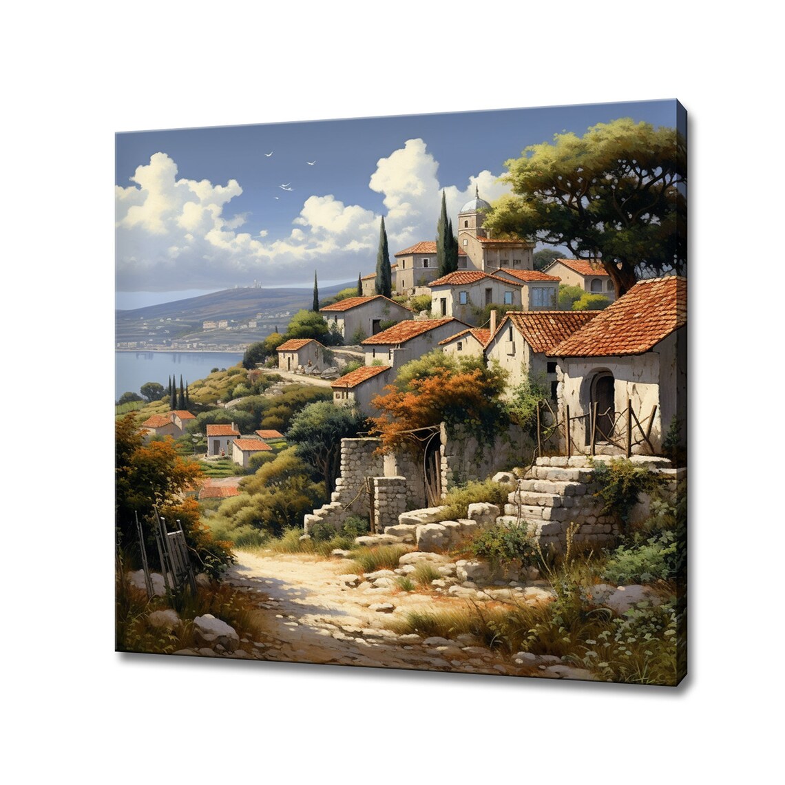 Greek Countryside Vintage Cottage Landscape Art Print