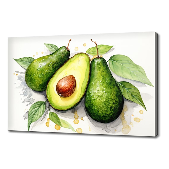 Green Avocado Fruits Watercolour Painting Print Fruits Lover Gift Kitchen Restaurant Wall Art Print Colourful Fruits Wall Decor