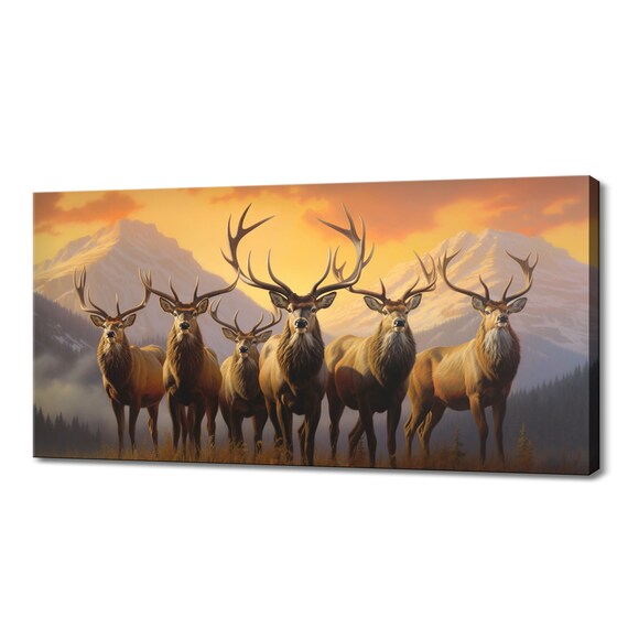 Majestic Stag Deer Herd At Sunset Mountain Scene Wildlife Poster
