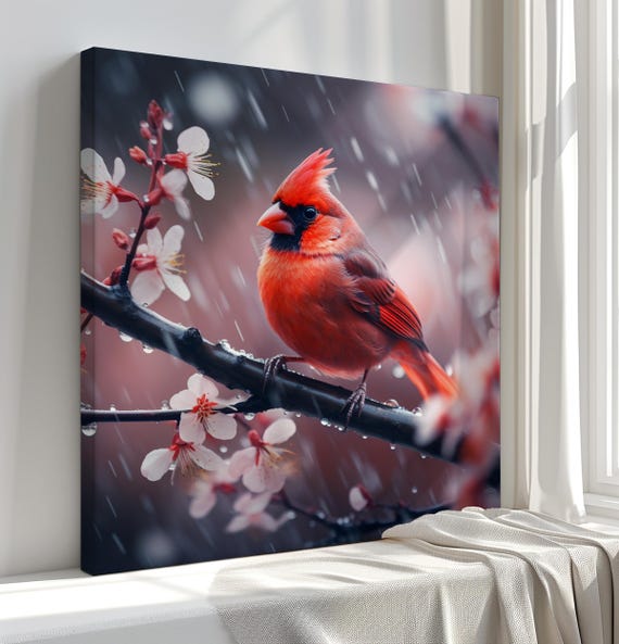 Red Cardinal Bird Print Autumn Forest Wall Art Cute Wildlife Photography For Home Decor Nature Lovers