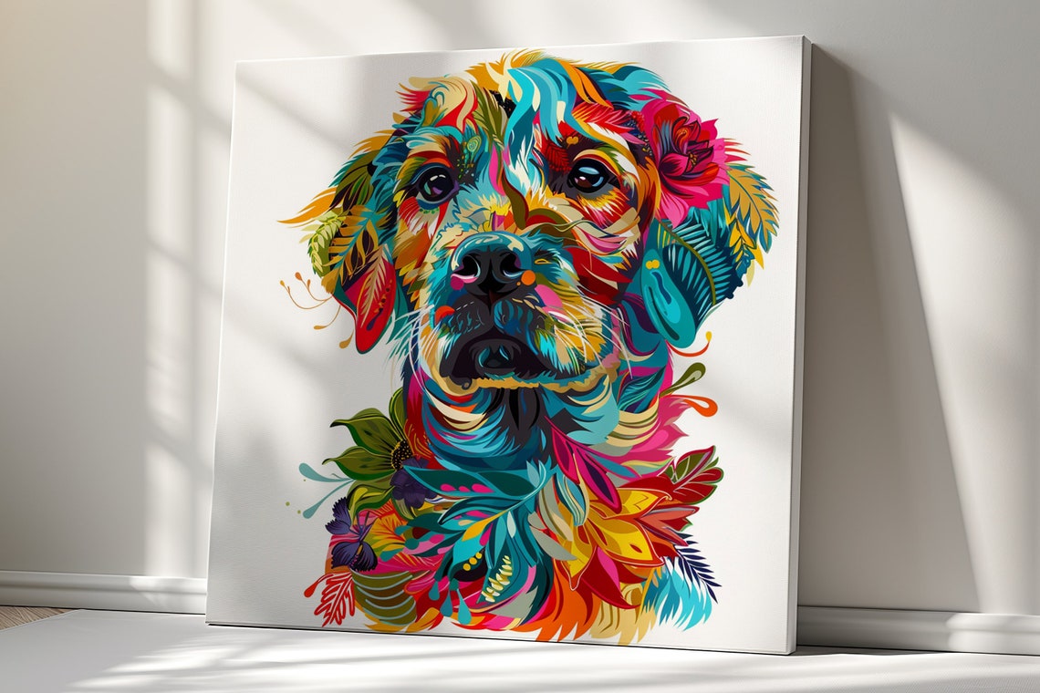 Colourful Floral Labrador Retriever Head Portrait Dog Poster - Image 2