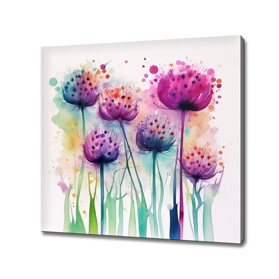 Magenta Dandelion Seed Heads Watercolor White Minimal Floral Poster