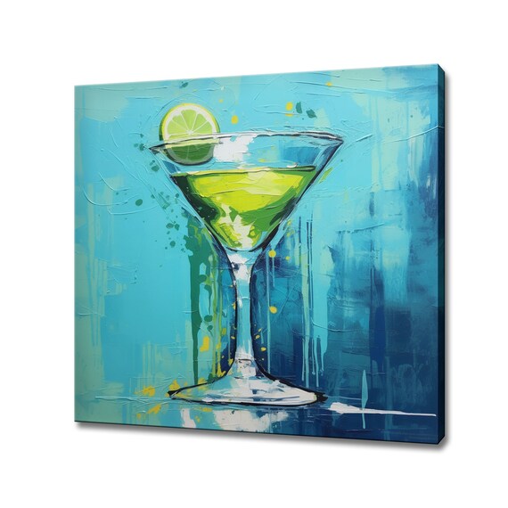 Green Citrus Cocktail Lime Wheel Cool Teal Background Bar Art Print
