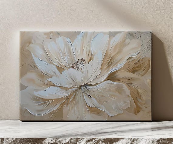 Vintage Peony Flower Painting, Farmhouse Botanical Art