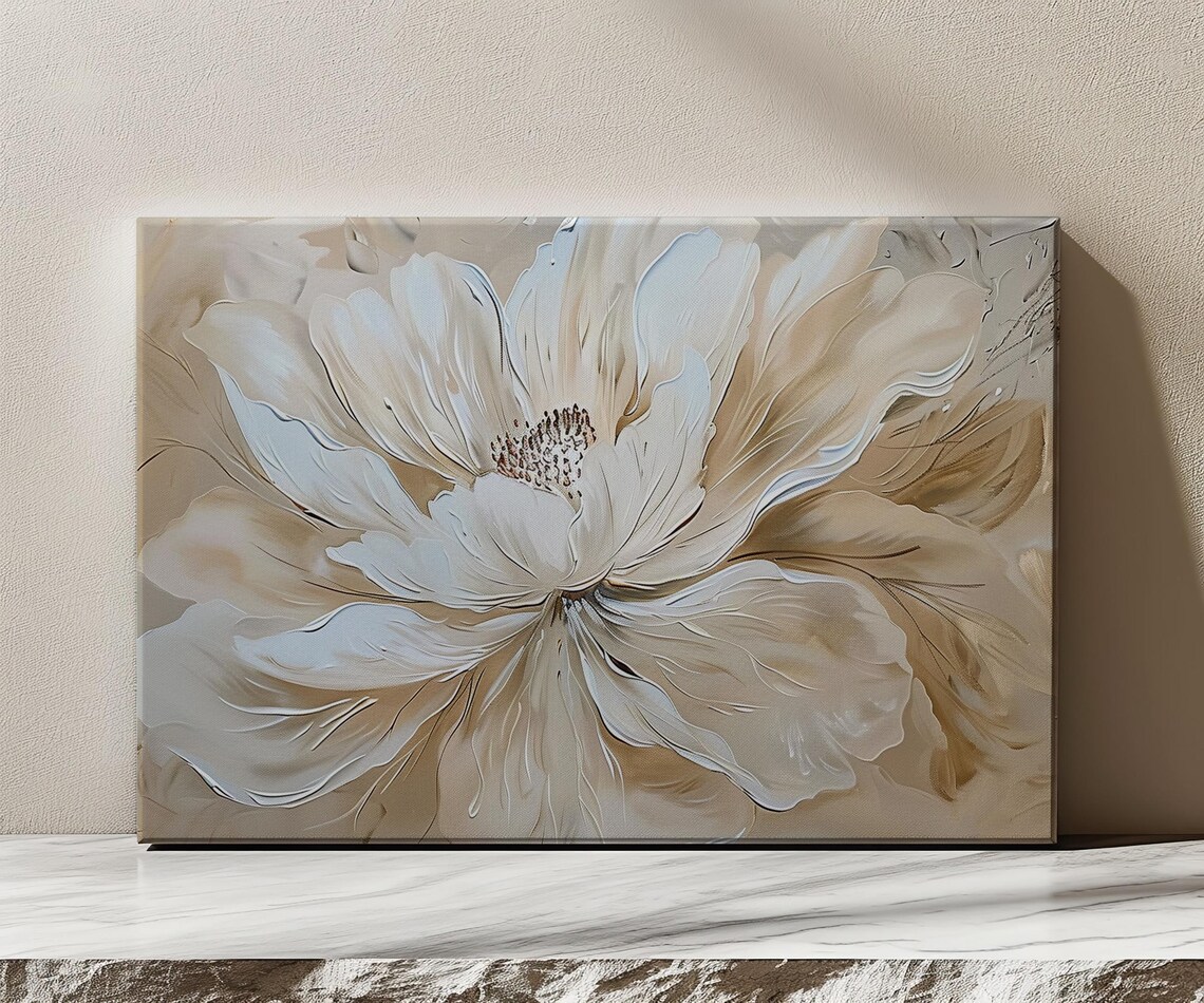 Vintage Peony Flower Painting, Farmhouse Botanical Art