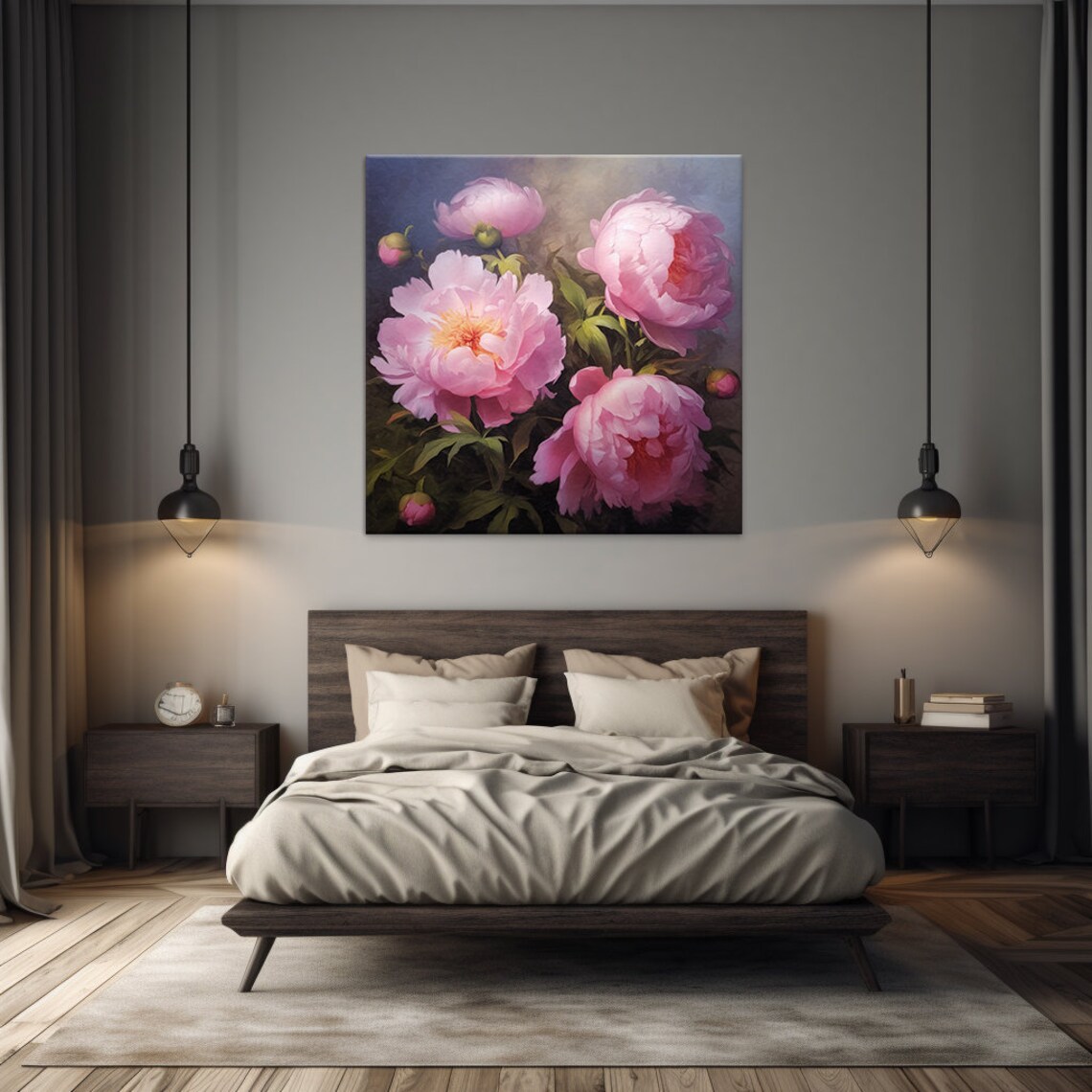 Pink Peony Bouquet, Vintage Oil Painting Art Print - Image 2
