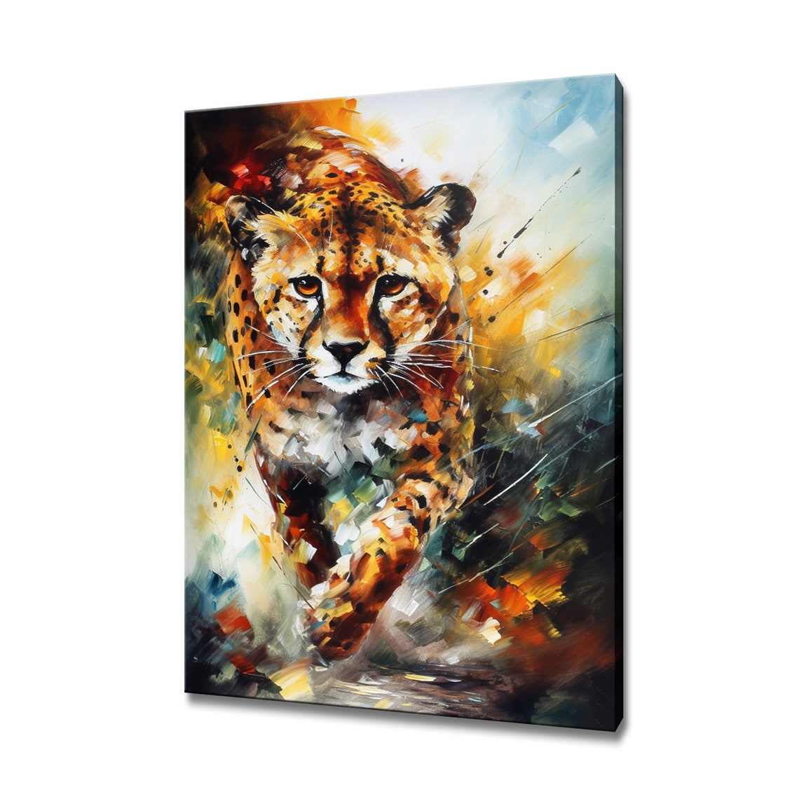 Cheetah Running Colorful Oil Painting Big Cat Wildlife Poster