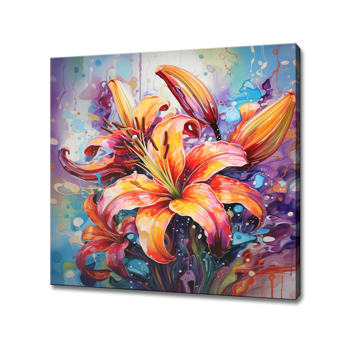 Colourful Bouquet Of Lily Flowers Oil Painting Style Print Art Wall Hanging Living Room Decor Modern Design Floral Art Print