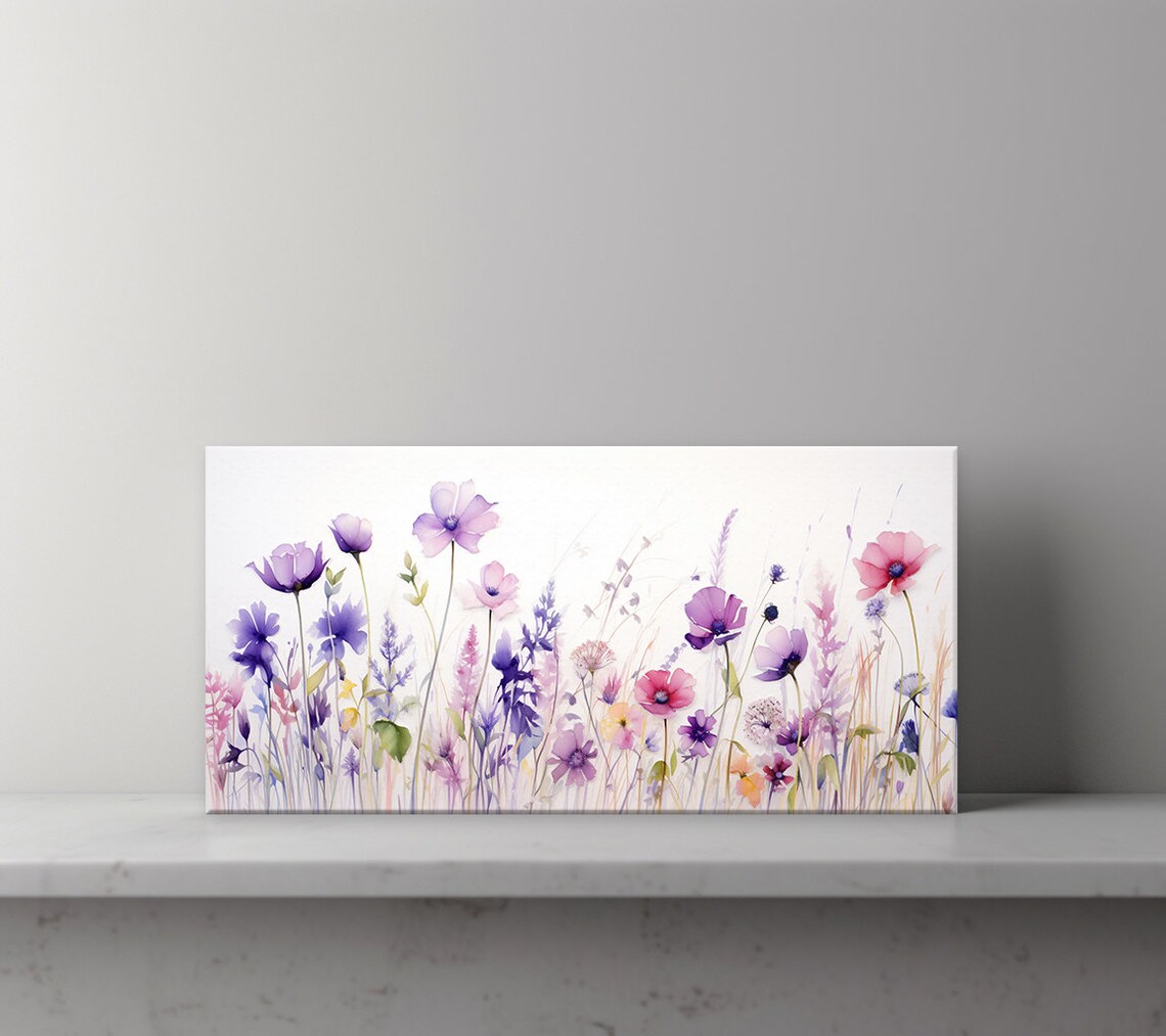 Watercolor Spring Wildflowers Meadow Art Print, Modern - Image 3